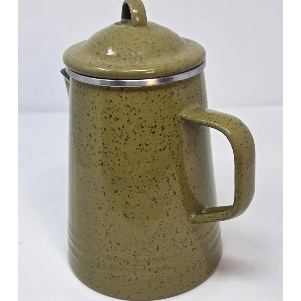 Paula Deen Signature Sage Green Speckled Enamelware Coffee Pot Percolator